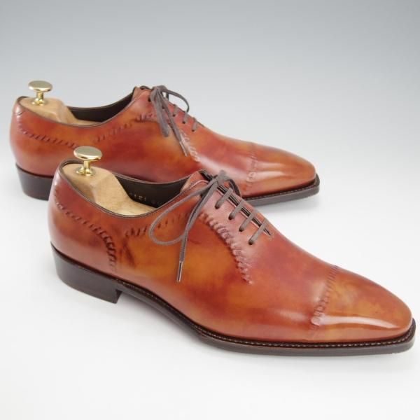 未使用★Perfetto/ペルフェット SIZE 7.5【定価￥56,100-★QUIRINALE/(伊)イルチア社のカーフ】シャドウステッチ/ホールカット/茶★j160