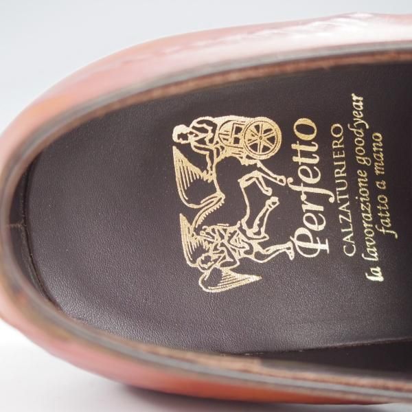 未使用★Perfetto/ペルフェット SIZE 7.5【定価￥56,100-★QUIRINALE/(伊)イルチア社のカーフ】シャドウステッチ/ホールカット/茶★j160