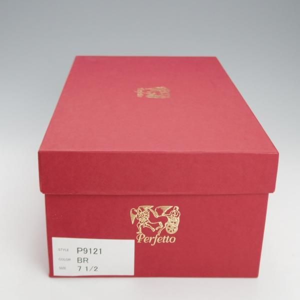 未使用★Perfetto/ペルフェット SIZE 7.5【定価￥56,100-★QUIRINALE/(伊)イルチア社のカーフ】シャドウステッチ/ホールカット/茶★j160