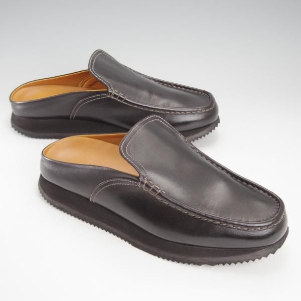 美品★(伊製)HERMES/エルメス SIZE 39.5【★レザーサンダル/黒】カーフ/メンズ/HERMES★j164