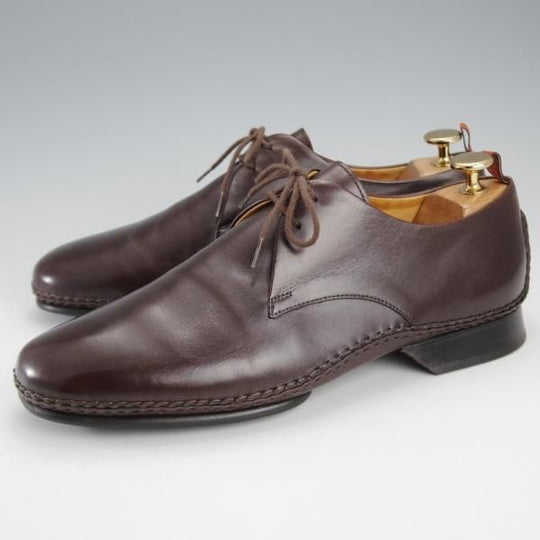 美品★(伊製)HERMES/エルメス SIZE 40【オパンケ製法★プレーントゥ/濃茶】Vフロント/カーフ/メンズ★j165