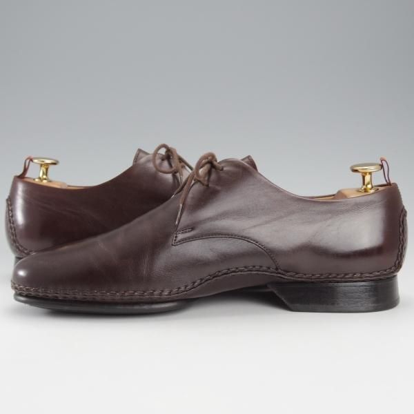 美品★(伊製)HERMES/エルメス SIZE 40【オパンケ製法★プレーントゥ/濃茶】Vフロント/カーフ/メンズ★j165