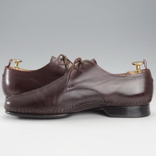 美品★(伊製)HERMES/エルメス SIZE 40【オパンケ製法★プレーントゥ/濃茶】Vフロント/カーフ/メンズ★j165