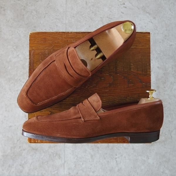 極上★クロケット&ジョーンズ 6.5D【ハンドグレードライン★コインローファー/茶】スエード/メンズ/Crockett&Jones★j168