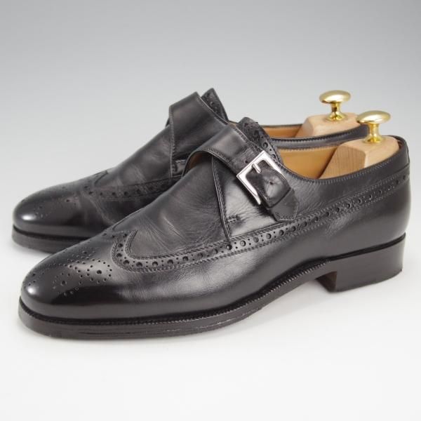 極上★(伊)エンツォ・ボナフェ SIZE 5.5【ハンドソーンウェルテッド製法★モンクストラップ/黒】ウイングチップ/Enzo Bonafe★j169