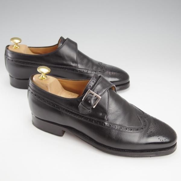 極上★(伊)エンツォ・ボナフェ SIZE 5.5【ハンドソーンウェルテッド製法★モンクストラップ/黒】ウイングチップ/Enzo Bonafe★j169