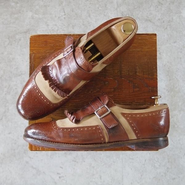 美品★チャーチ SIZE 6【現行定価￥203,500-★SHANGHAI/シャンガイ/キルトモンク】グレイスカーフ×ヌバック/茶×薄茶/Church's★j171