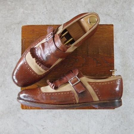 美品★チャーチ SIZE 6【現行定価￥203,500-★SHANGHAI/シャンガイ/キルトモンク】グレイスカーフ×ヌバック/茶×薄茶/Church's★j171