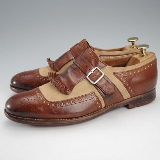 美品★チャーチ SIZE 6【現行定価￥203,500-★SHANGHAI/シャンガイ/キルトモンク】グレイスカーフ×ヌバック/茶×薄茶/Church's★j171