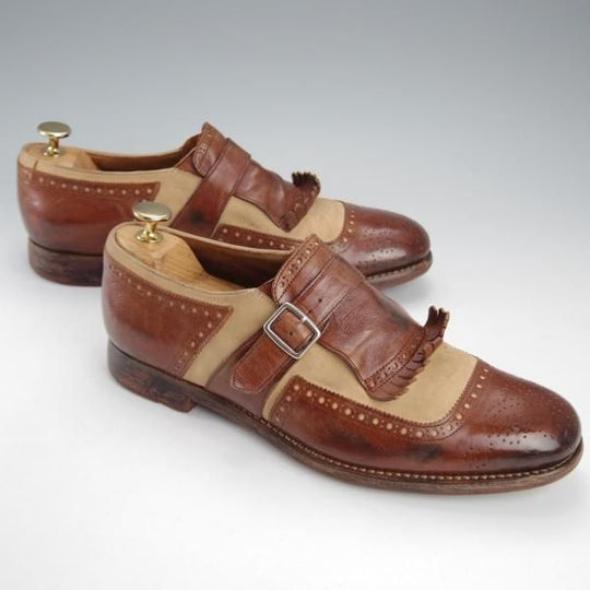 美品★チャーチ SIZE 6【現行定価￥203,500-★SHANGHAI/シャンガイ/キルトモンク】グレイスカーフ×ヌバック/茶×薄茶/Church's★j171