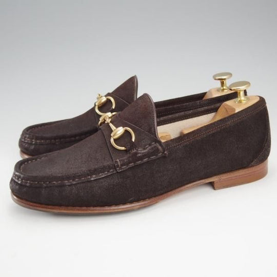 美品★(伊)GUCCI/グッチ SIZE 6【貴重★1953コレクション/ホースビットローファー】バケッタ風スエード/スリッポン/濃茶/メンズ★j189