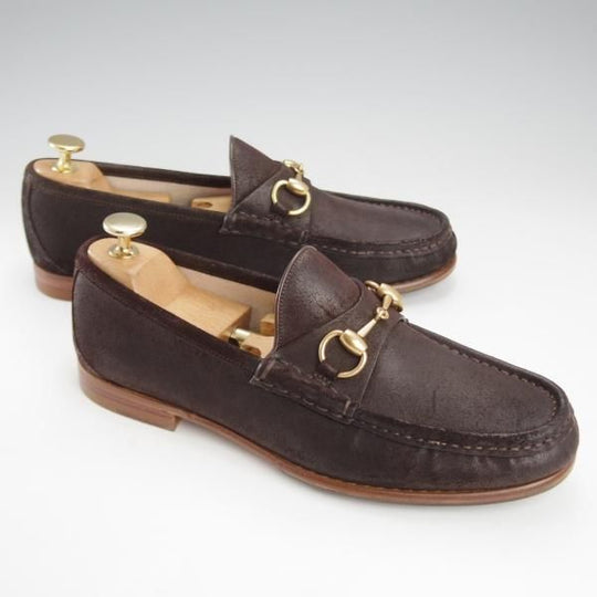 美品★(伊)GUCCI/グッチ SIZE 6【貴重★1953コレクション/ホースビットローファー】バケッタ風スエード/スリッポン/濃茶/メンズ★j189
