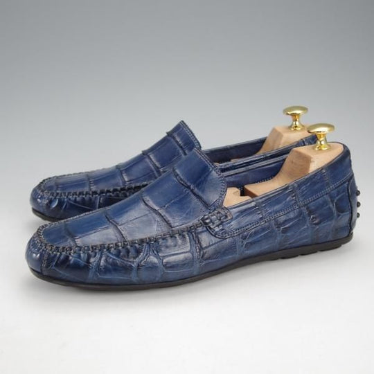 極美品★(伊)ロッソ・フィオレンティーノ SIZE 40【定価￥140,400-★クロコダイル/6850】ローファー/スリッポン/紺★j197