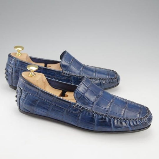 極美品★(伊)ロッソ・フィオレンティーノ SIZE 40【定価￥140,400-★クロコダイル/6850】ローファー/スリッポン/紺★j197