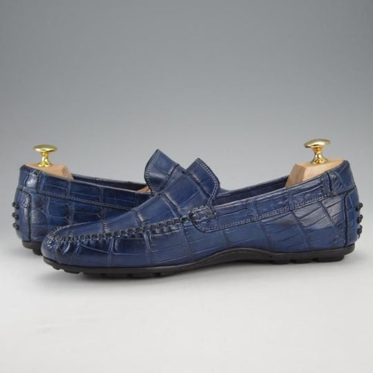 極美品★(伊)ロッソ・フィオレンティーノ SIZE 40【定価￥140,400-★クロコダイル/6850】ローファー/スリッポン/紺★j197