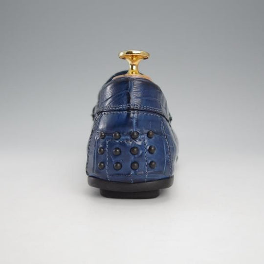 極美品★(伊)ロッソ・フィオレンティーノ SIZE 40【定価￥140,400-★クロコダイル/6850】ローファー/スリッポン/紺★j197