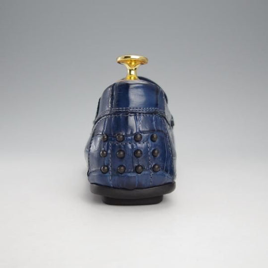 極美品★(伊)ロッソ・フィオレンティーノ SIZE 40【定価￥140,400-★クロコダイル/6850】ローファー/スリッポン/紺★j197