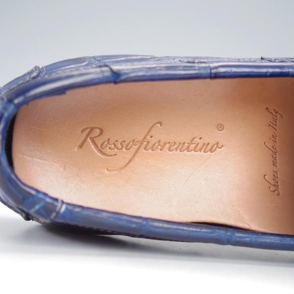 極美品★(伊)ロッソ・フィオレンティーノ SIZE 40【定価￥140,400-★クロコダイル/6850】ローファー/スリッポン/紺★j197