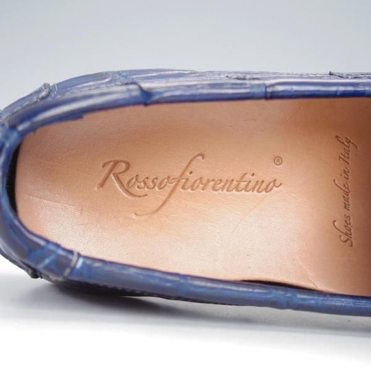 極美品★(伊)ロッソ・フィオレンティーノ SIZE 40【定価￥140,400-★クロコダイル/6850】ローファー/スリッポン/紺★j197
