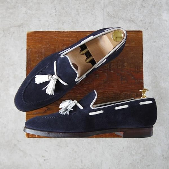 極上★クロケット&ジョーンズ 6E【★トレーディングポスト別注/GUERNSEY】341ラスト/タッセルローファー/スエード/紺/Crockett&Jones★j198