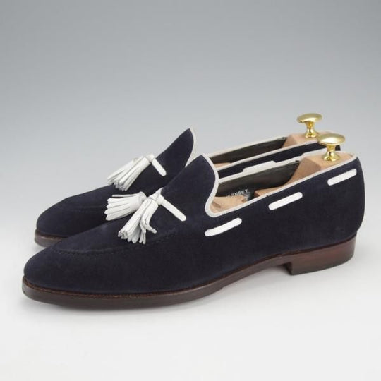 極上★クロケット&ジョーンズ 6E【★トレーディングポスト別注/GUERNSEY】341ラスト/タッセルローファー/スエード/紺/Crockett&Jones★j198
