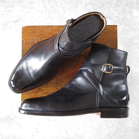 極美品★(伊)タニノクリスチー SIZE 6.5【定価￥210,000-★ブラックラピド製法/FLASOTTO】フラソット/ジョッパーブーツ/カーフ/黒★j206