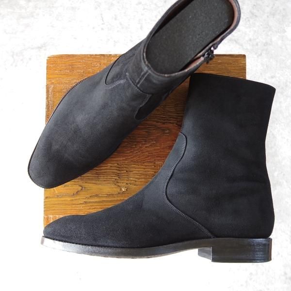 極上★(スペイン製)カルミナ SIZE 7【トレーディングポスト別注★サイドジップブーツ/10087】黒/スエード/Trading Post/CARMINA★j211