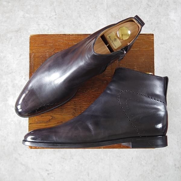 極美品★(仏)ベルルッティ SIZE 7【黒〜灰系パティーヌ★ヴェネチアレザー/サイドジップブーツ】2448/メンズ/Berluti★j235