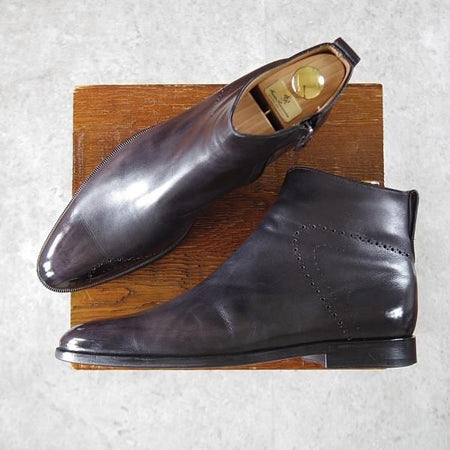 極美品★(仏)ベルルッティ SIZE 7【黒〜灰系パティーヌ★ヴェネチアレザー/サイドジップブーツ】2448/メンズ/Berluti★j235