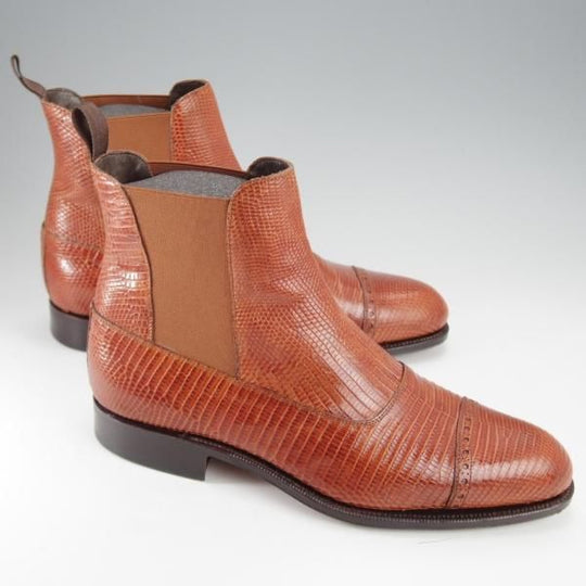 美品★(スペイン製)CARMINA/カルミナ SIZE 6.5【高額★リザード革/トレーディングポスト別注/サイドゴアブーツ】茶/Trading Post★j240