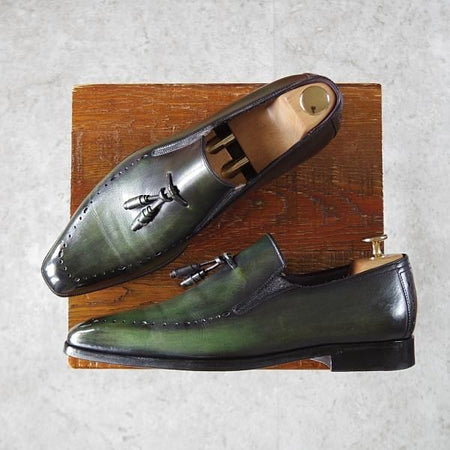 極美品★(仏)ベルルッティ SIZE 6.5【深緑〜黒系パティーヌ★タッセルローファー/ヴェネチアレザー】スリッポン/メンズ/Berluti★j244