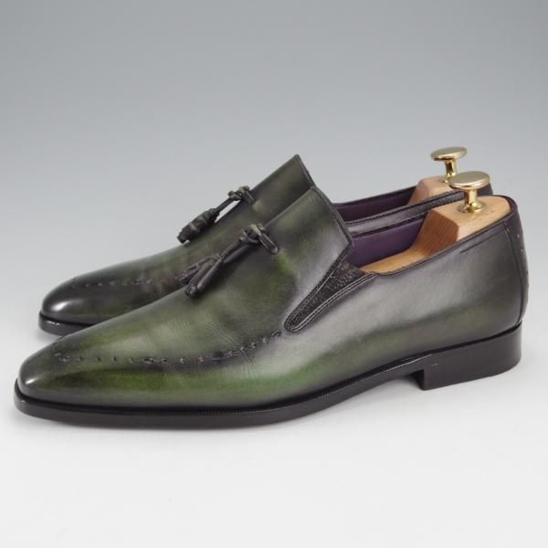 極美品★(仏)ベルルッティ SIZE 6.5【深緑〜黒系パティーヌ★タッセルローファー/ヴェネチアレザー】スリッポン/メンズ/Berluti★j244