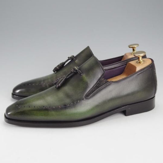 極美品★(仏)ベルルッティ SIZE 6.5【深緑〜黒系パティーヌ★タッセルローファー/ヴェネチアレザー】スリッポン/メンズ/Berluti★j244