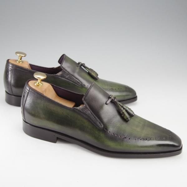 極美品★(仏)ベルルッティ SIZE 6.5【深緑〜黒系パティーヌ★タッセルローファー/ヴェネチアレザー】スリッポン/メンズ/Berluti★j244