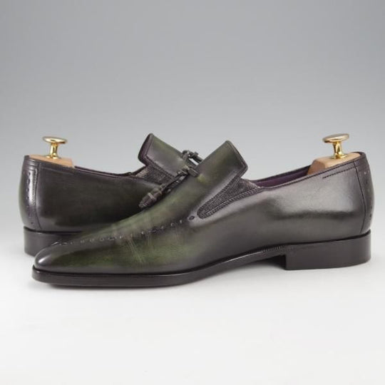 極美品★(仏)ベルルッティ SIZE 6.5【深緑〜黒系パティーヌ★タッセルローファー/ヴェネチアレザー】スリッポン/メンズ/Berluti★j244