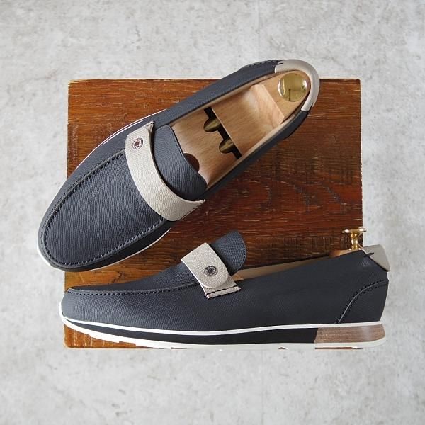 極美品★(伊製)HERMES/エルメス UK6.5程度【★ローファー/スニーカー】スリッポン/グレインレザー/濃紺/メンズ★j246