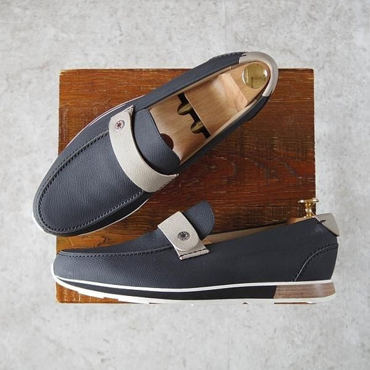 極美品★(伊製)HERMES/エルメス UK6.5程度【★ローファー/スニーカー】スリッポン/グレインレザー/濃紺/メンズ★j246