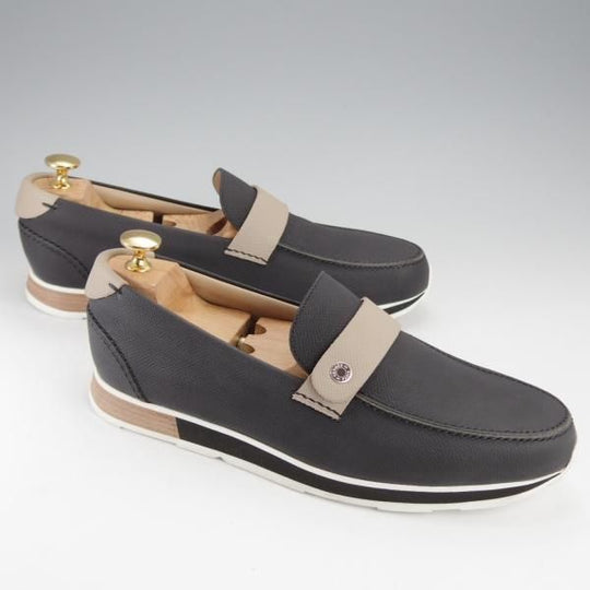 極美品★(伊製)HERMES/エルメス UK6.5程度【★ローファー/スニーカー】スリッポン/グレインレザー/濃紺/メンズ★j246