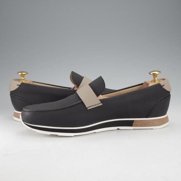 極美品★(伊製)HERMES/エルメス UK6.5程度【★ローファー/スニーカー】スリッポン/グレインレザー/濃紺/メンズ★j246