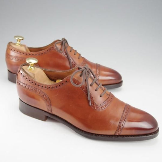 美品★エドワードグリーン 5.5E【定価￥174,900-★CANTERBURY/カンタベリー/82ラスト】クォーターブローグ/カーフ/茶/EDWARD GREEN★j250