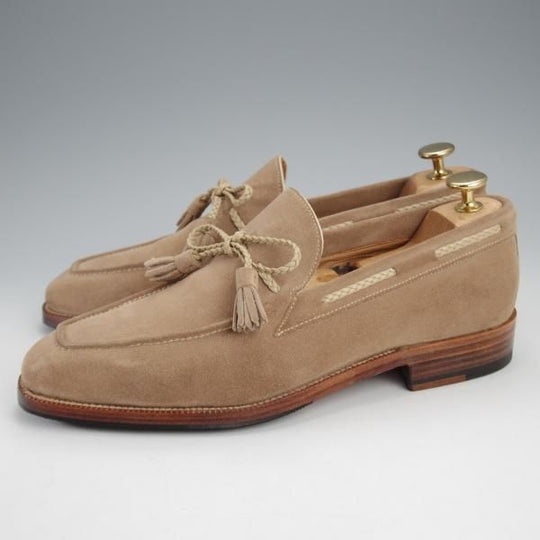 極美品★(伊)エンツォ・ボナフェ SIZE 6【定価10万円程度★BEAMS別注/リボンローファー】スエード/薄茶/ビームス/Enzo Bonafe★j290