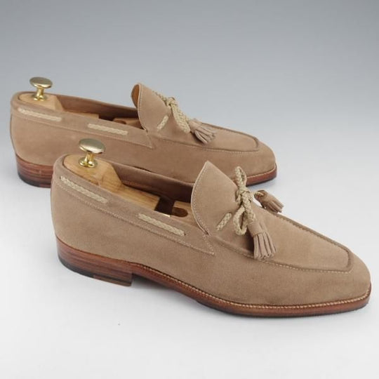 極美品★(伊)エンツォ・ボナフェ SIZE 6【定価10万円程度★BEAMS別注/リボンローファー】スエード/薄茶/ビームス/Enzo Bonafe★j290