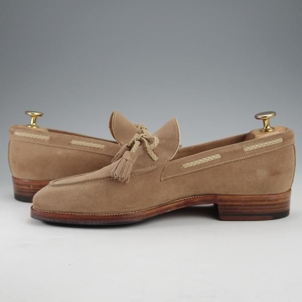 極美品★(伊)エンツォ・ボナフェ SIZE 6【定価10万円程度★BEAMS別注/リボンローファー】スエード/薄茶/ビームス/Enzo Bonafe★j290