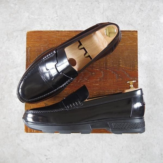 極美品★(伊製)HERMES/エルメス SIZE 40【★ローファー/黒】ポリッシュレザー/メンズ★j291