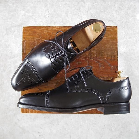 未使用★(スペイン製)YANKO/ヤンコ SIZE 7.5【★グッドイヤーウェルテッド製法/セミブローグ】14468/カーフ/黒/メンズ★j292