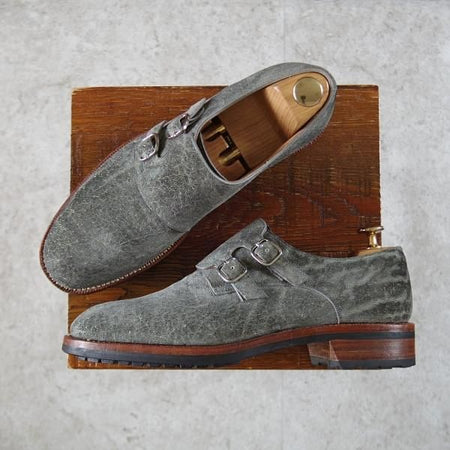 極美品★(伊)F.LLIジャコメッティ SIZE 39.5【定価￥145,800-★象革/エレファントレザー/FG353】ダブルモンク/灰/Giacometti★j300