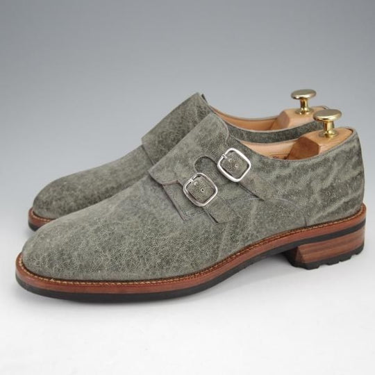 極美品★(伊)F.LLIジャコメッティ SIZE 39.5【定価￥145,800-★象革/エレファントレザー/FG353】ダブルモンク/灰/Giacometti★j300