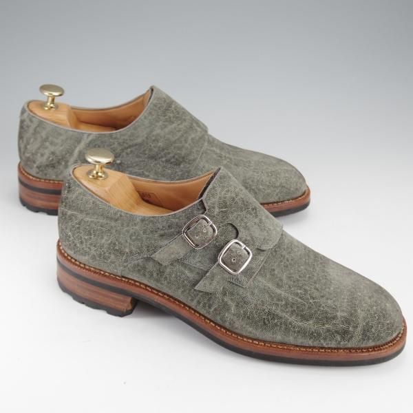 極美品★(伊)F.LLIジャコメッティ SIZE 39.5【定価￥145,800-★象革/エレファントレザー/FG353】ダブルモンク/灰/Giacometti★j300