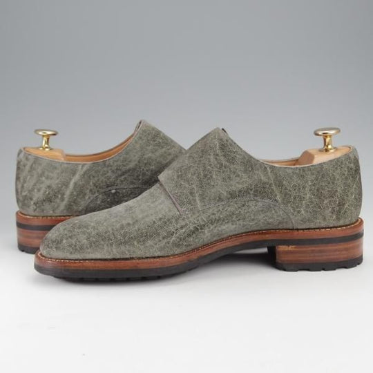 極美品★(伊)F.LLIジャコメッティ SIZE 39.5【定価￥145,800-★象革/エレファントレザー/FG353】ダブルモンク/灰/Giacometti★j300