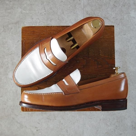 美品★(スペイン製)CARMINA/カルミナ SIZE 8【コンビ仕様★コインローファー/80412】薄茶×白/カーフ/メンズ★j310